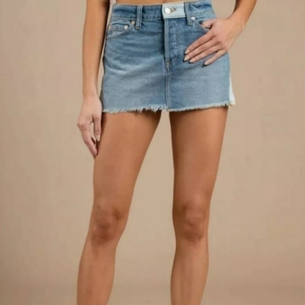 Free People We The Free Button Fly Patchwork Jean Mini Skirt Size 29